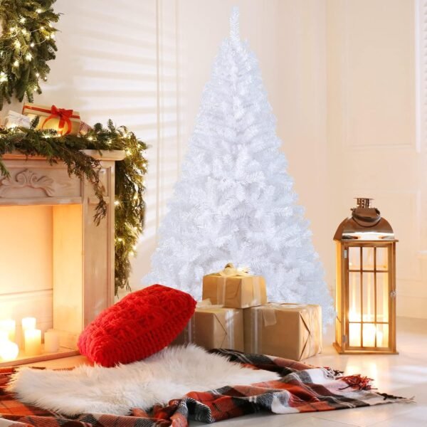 6Ft Artificial White Christmas Tree, Pine Tree with Solid Metal Legs & Pine Needles, Ideal for Indoor & Outdoor Home, Office, Holiday Decoration - Image 4