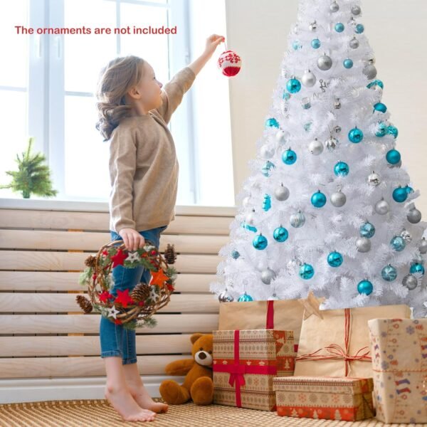 6Ft Artificial White Christmas Tree, Pine Tree with Solid Metal Legs & Pine Needles, Ideal for Indoor & Outdoor Home, Office, Holiday Decoration - Image 5