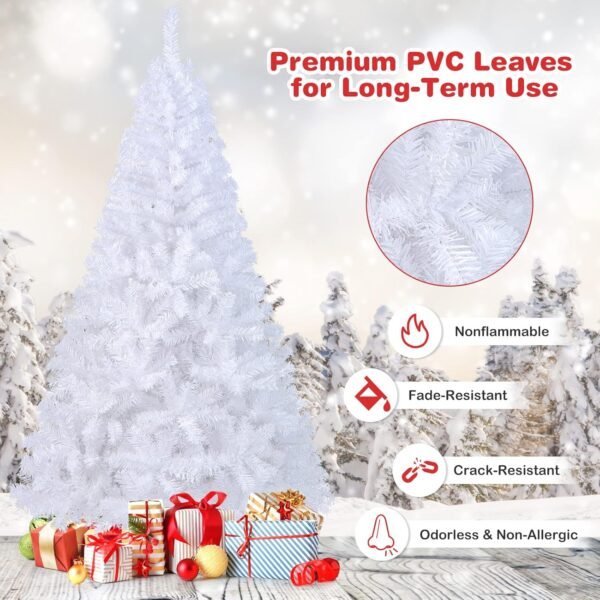 6Ft Artificial White Christmas Tree, Pine Tree with Solid Metal Legs & Pine Needles, Ideal for Indoor & Outdoor Home, Office, Holiday Decoration - Image 7
