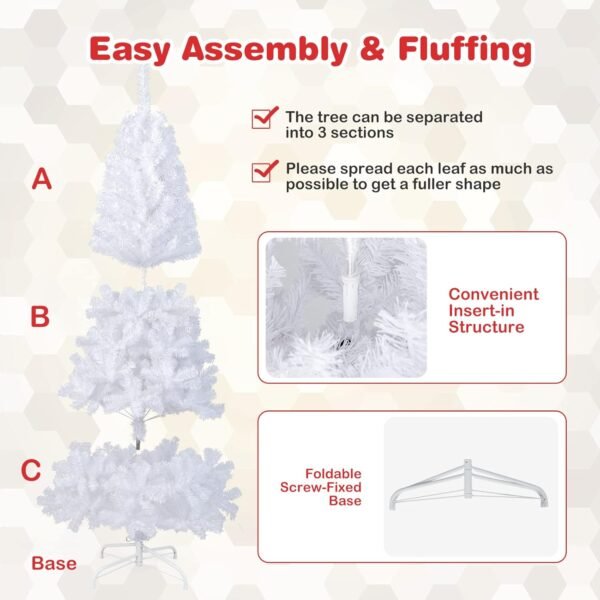 6Ft Artificial White Christmas Tree, Pine Tree with Solid Metal Legs & Pine Needles, Ideal for Indoor & Outdoor Home, Office, Holiday Decoration - Image 8