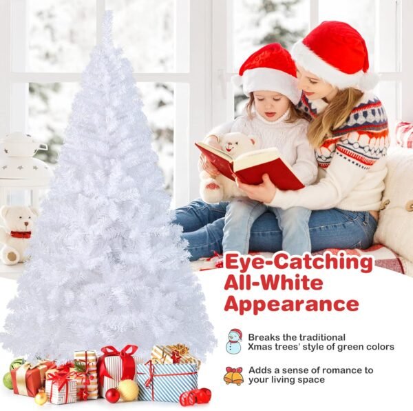 6Ft Artificial White Christmas Tree, Pine Tree with Solid Metal Legs & Pine Needles, Ideal for Indoor & Outdoor Home, Office, Holiday Decoration - Image 9