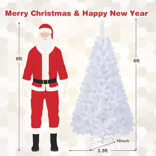 6Ft Artificial White Christmas Tree, Pine Tree with Solid Metal Legs & Pine Needles, Ideal for Indoor & Outdoor Home, Office, Holiday Decoration - Image 10