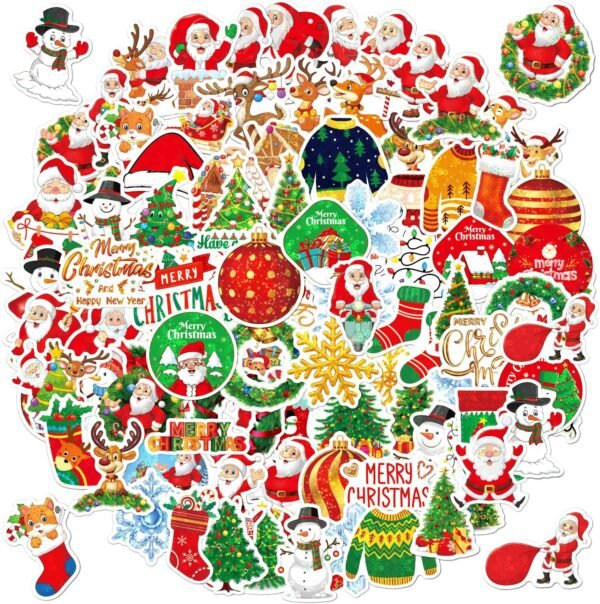 100PCS Non Repeating Christmas Children's Cartoon Santa Claus, Christmas Tree Themed Stickers, Vinyl Waterproof Holiday Party Stickers, Christmas Children's Cartoon Party Stickers Decoration… - Image 2