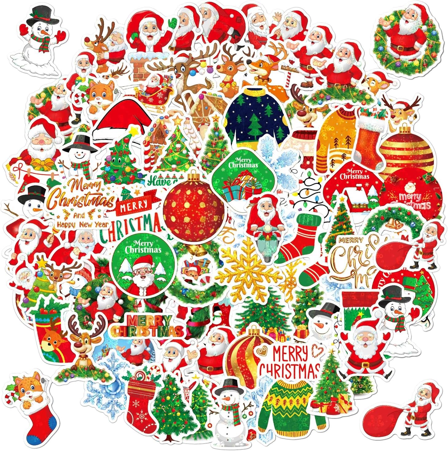 100PCS Non Repeating Christmas Children's Cartoon Santa Claus, Christmas Tree Themed Stickers, Vinyl Waterproof Holiday Party Stickers, Christmas Children's Cartoon Party Stickers Decoration… - Image 2