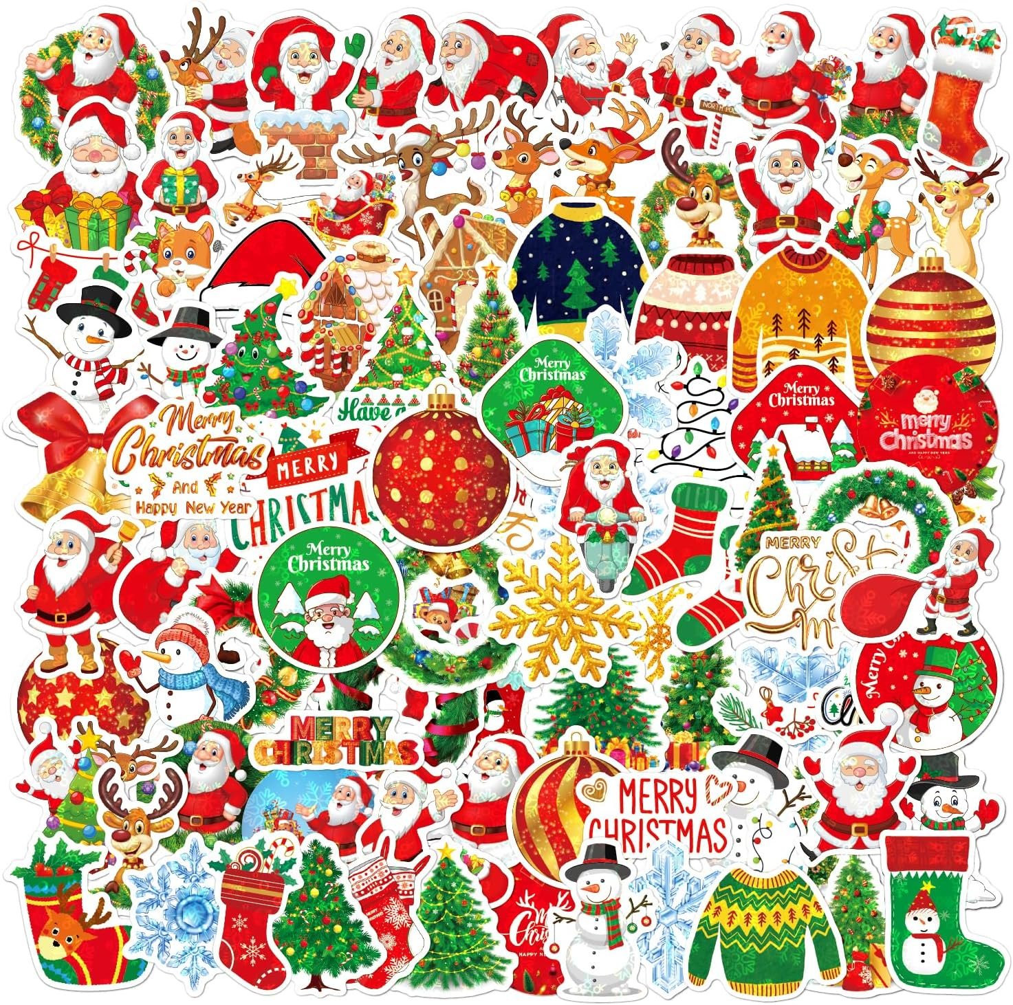 100PCS Non Repeating Christmas Children's Cartoon Santa Claus, Christmas Tree Themed Stickers, Vinyl Waterproof Holiday Party Stickers, Christmas Children's Cartoon Party Stickers Decoration… - Image 3