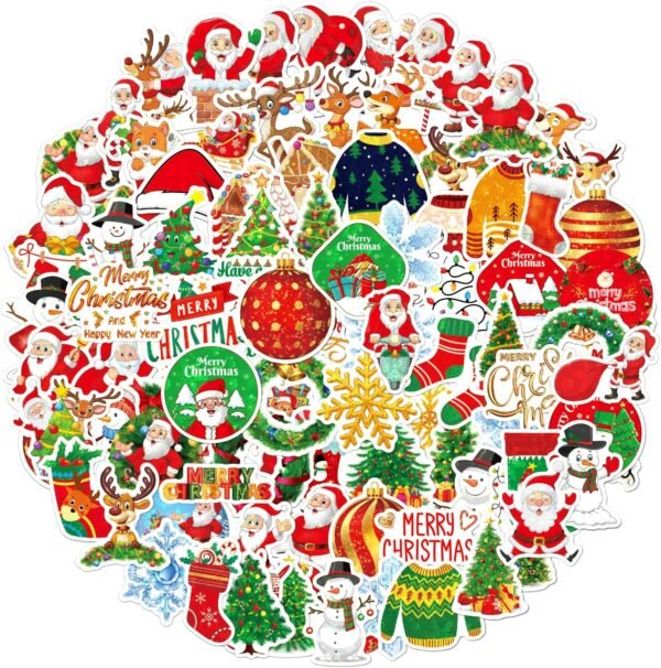 100PCS Non Repeating Christmas Children's Cartoon Santa Claus, Christmas Tree Themed Stickers, Vinyl Waterproof Holiday Party Stickers, Christmas Children's Cartoon Party Stickers Decoration… - Image 4