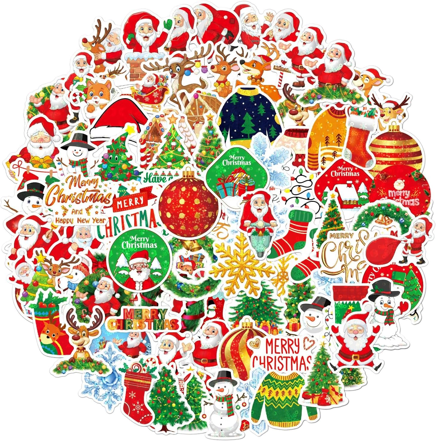 100PCS Non Repeating Christmas Children's Cartoon Santa Claus, Christmas Tree Themed Stickers, Vinyl Waterproof Holiday Party Stickers, Christmas Children's Cartoon Party Stickers Decoration… - Image 4