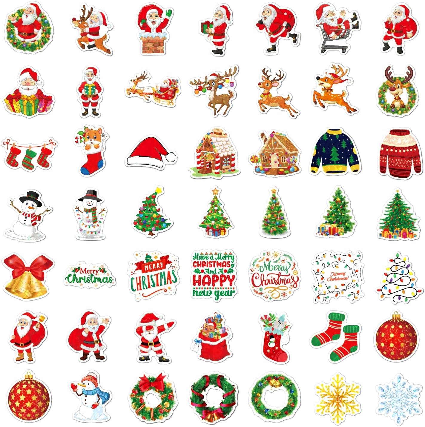 100PCS Non Repeating Christmas Children's Cartoon Santa Claus, Christmas Tree Themed Stickers, Vinyl Waterproof Holiday Party Stickers, Christmas Children's Cartoon Party Stickers Decoration… - Image 6