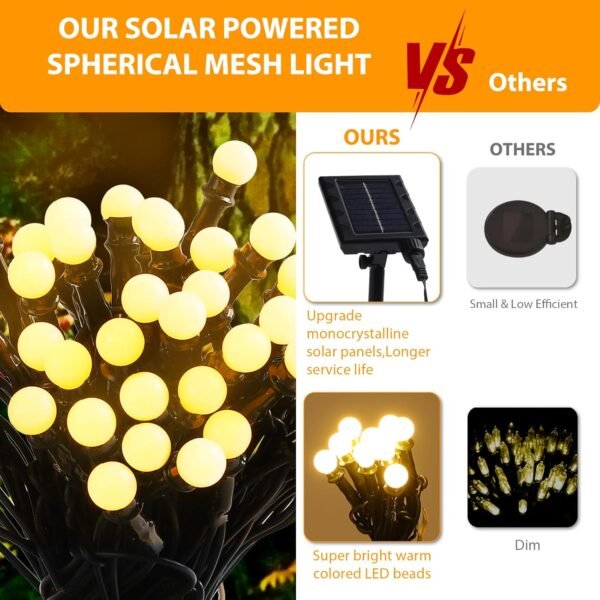Solar Net Christmas Lights Outdoor,5ftx5ft 100Led Net Lights Outdoor Mesh Lights,8 Modes Connectable Net Christmas Lights Outdoor for Shrubs, Bush Lights Outdoor Christmas Décor(Warm White) - Image 3