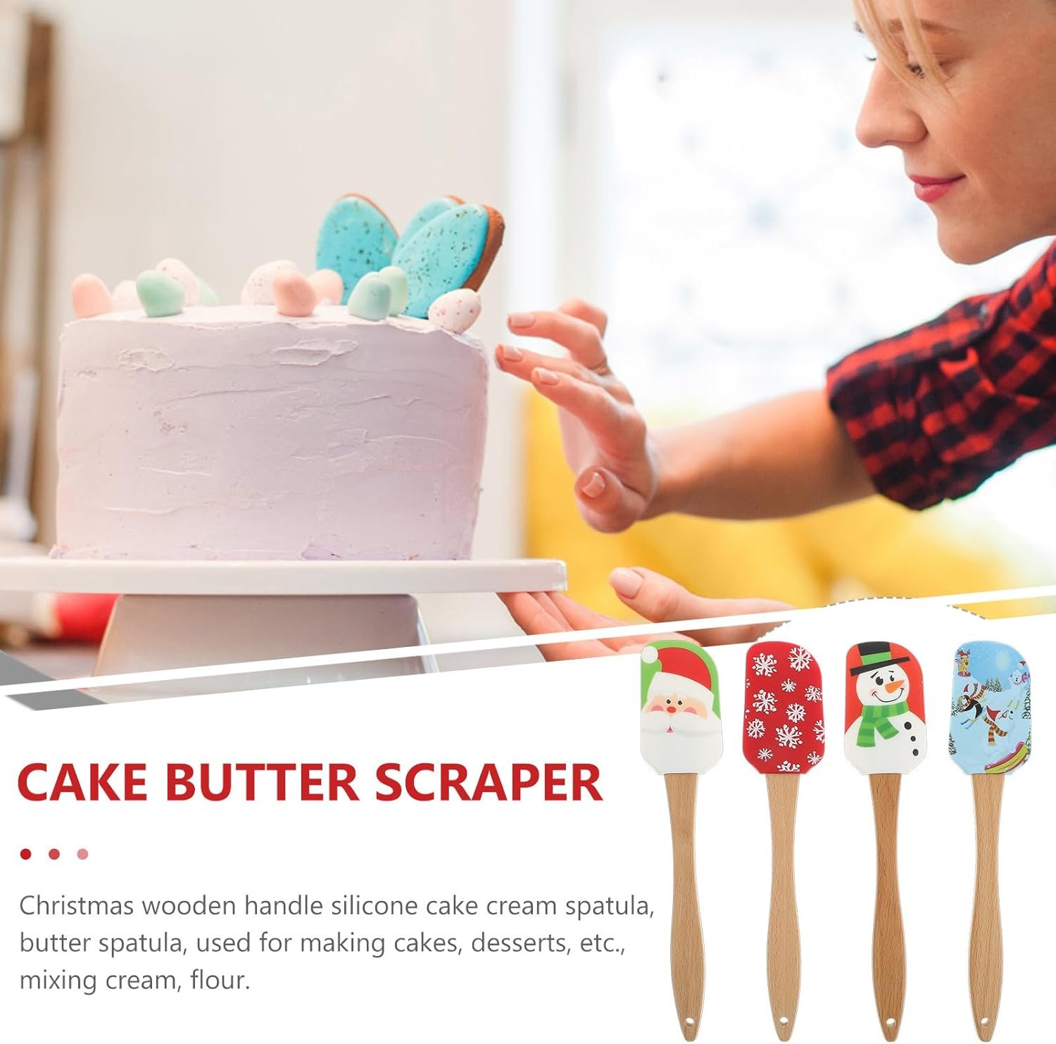 Ciieeo 4pcs Christmas Silicone Spatula: Christmas Cream Spatula Xmas Dish Scraper for Kitchen Mixing Baking (Assorted Color) - Image 7
