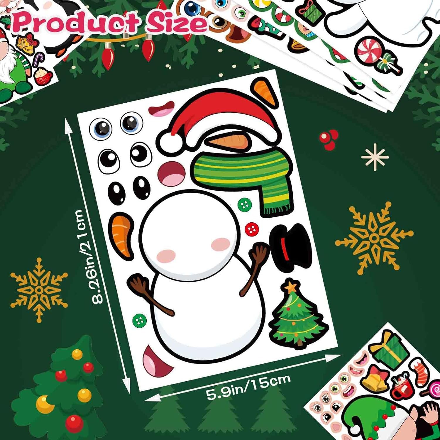 32 Sheets Christmas Party Games Stickers, Make Your Own Christmas Characters Mix and Match Sticker with Christmas Tree Santa Tree Gnome Elf Xmas Holiday Stickers Christmas Party Game Craft Supplies - Image 4