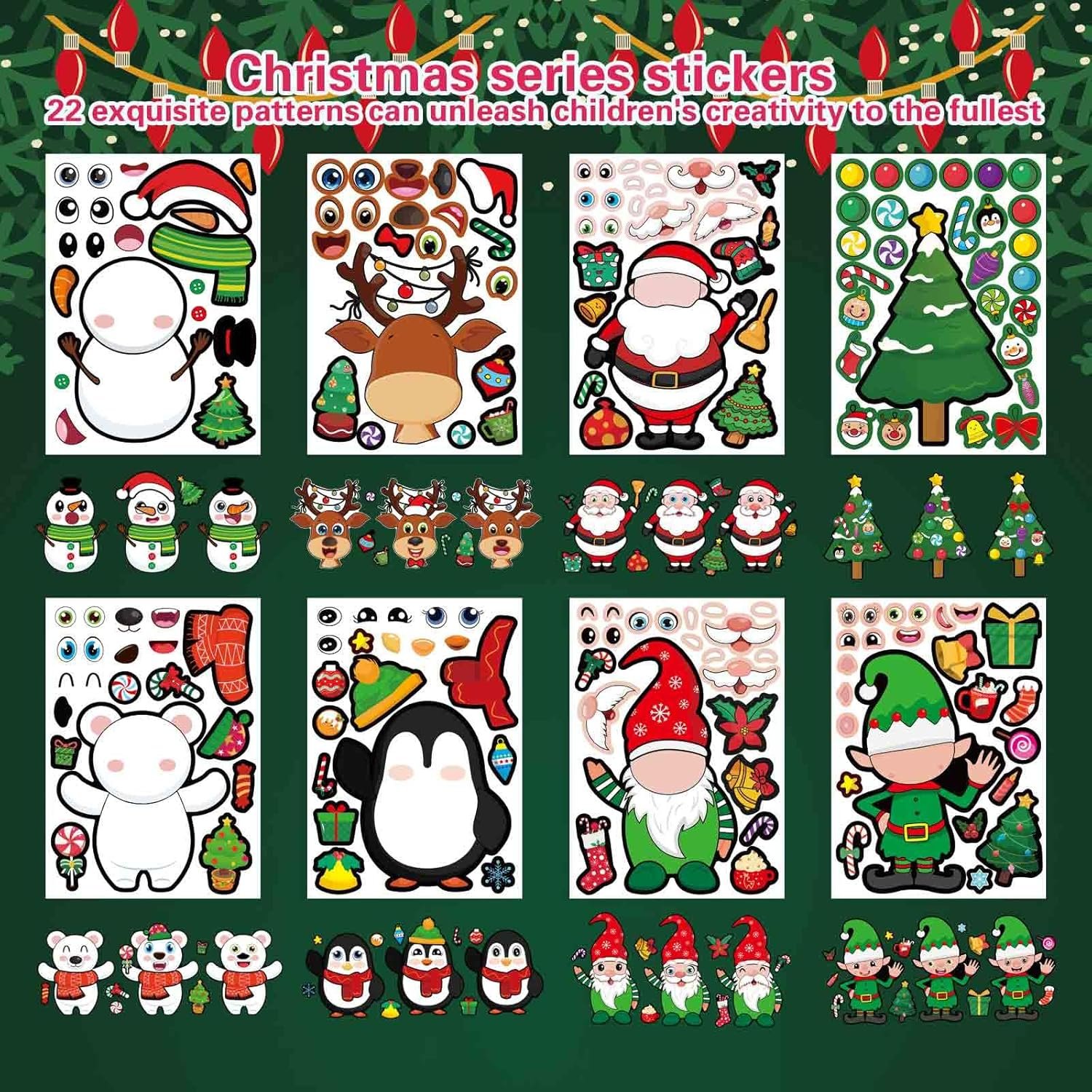 32 Sheets Christmas Party Games Stickers, Make Your Own Christmas Characters Mix and Match Sticker with Christmas Tree Santa Tree Gnome Elf Xmas Holiday Stickers Christmas Party Game Craft Supplies - Image 5