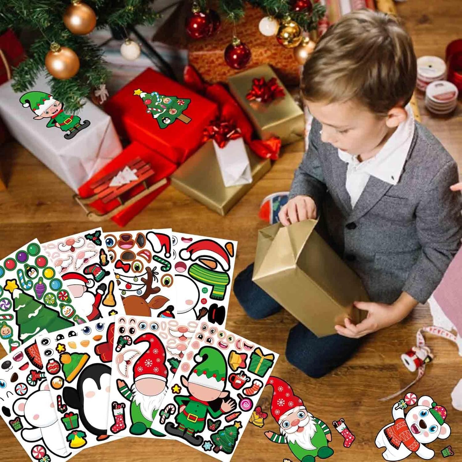 32 Sheets Christmas Party Games Stickers, Make Your Own Christmas Characters Mix and Match Sticker with Christmas Tree Santa Tree Gnome Elf Xmas Holiday Stickers Christmas Party Game Craft Supplies - Image 7