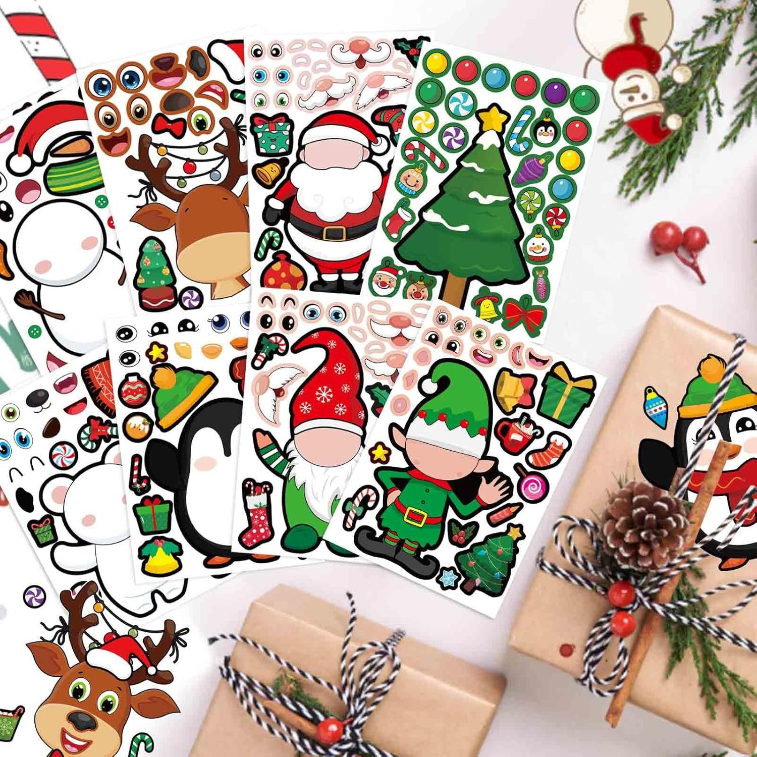 32 Sheets Christmas Party Games Stickers, Make Your Own Christmas Characters Mix and Match Sticker with Christmas Tree Santa Tree Gnome Elf Xmas Holiday Stickers Christmas Party Game Craft Supplies - Image 8