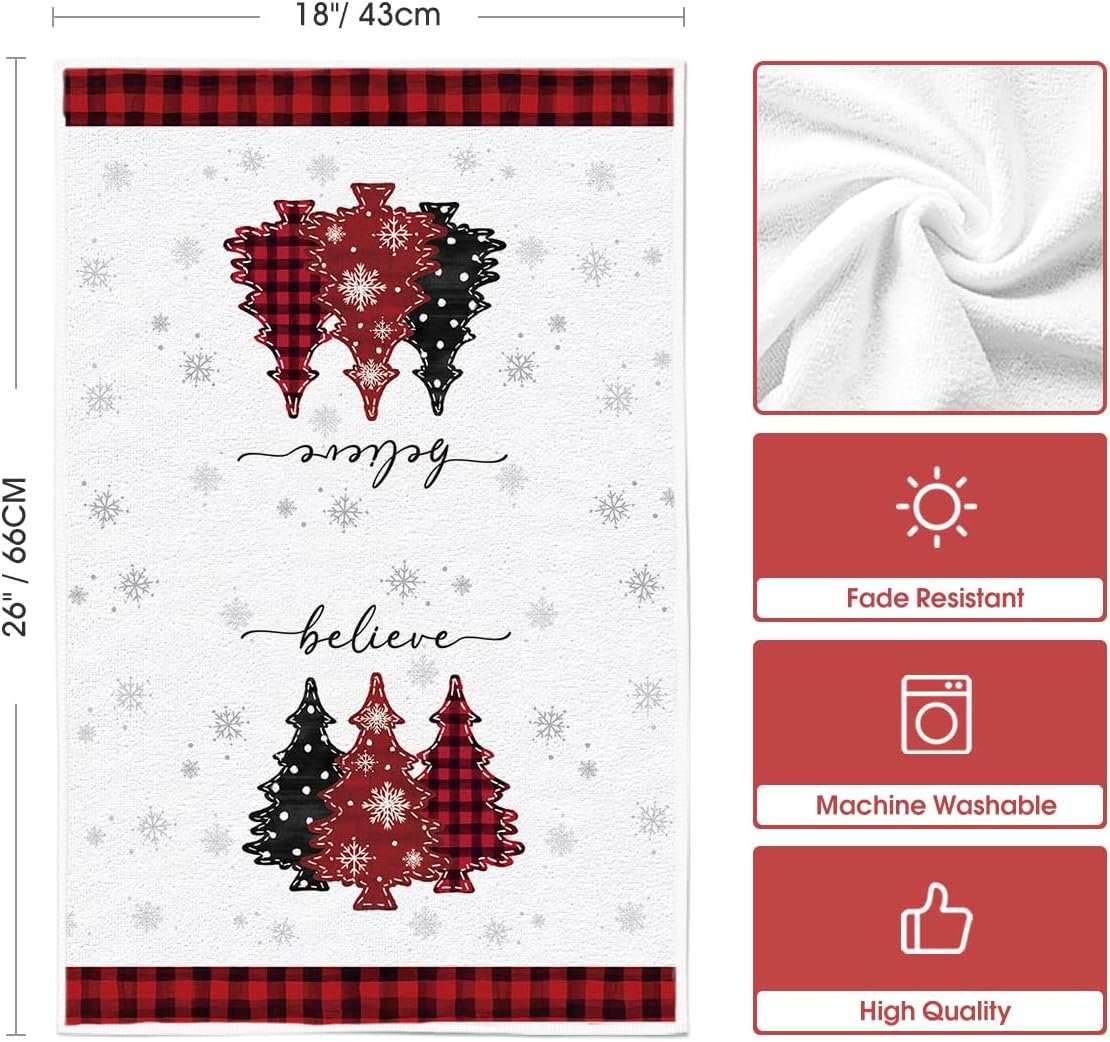 Artoid Mode Red Pine Trees Merry Christmas Kitchen Towels Dish Towels, 18x26 Inch Holiday Believe Xmas Winter Decoration Hand Towels Set of 2 - Image 7