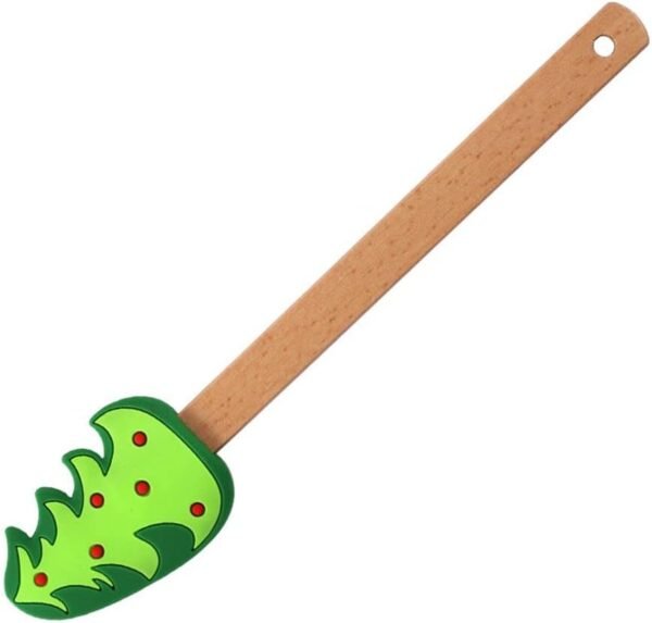 Christmas Silicone Spatula Xmas Cake Spatula with Wooden Handle Pancake Spatula Xmas Dish Scraper for Mixing Cooking Baking(Style 1 Tree) - Image 2