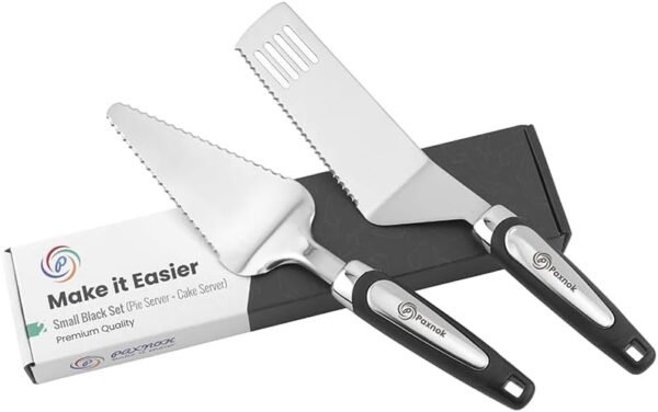 Pie Server Spatula and Cake Slicer Set with Luxury Gift Box, Black Stainless Steel Set - Kitchen Essentials for Cutting & Serving Desserts, Brownies, Lasagna - Great for Anniversary, Christmas Spatula - Image 2