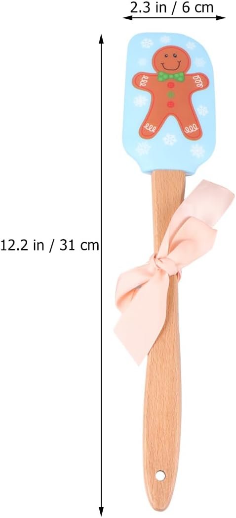 Christmas Silicone Spatula Gingerbread Spatula: 2 Pack Christmas Cake Decorating Spatula, Gingerbread Man Pattern Xmas Cake Spatula with Wooden Handle for Kitchen Mixing Baking Cooking - Image 3