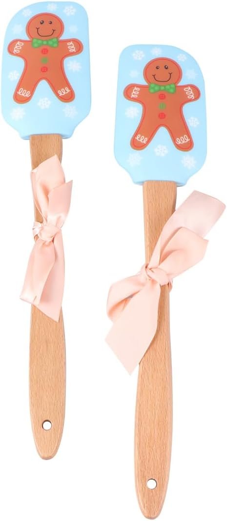 Christmas Silicone Spatula Gingerbread Spatula: 2 Pack Christmas Cake Decorating Spatula, Gingerbread Man Pattern Xmas Cake Spatula with Wooden Handle for Kitchen Mixing Baking Cooking - Image 2