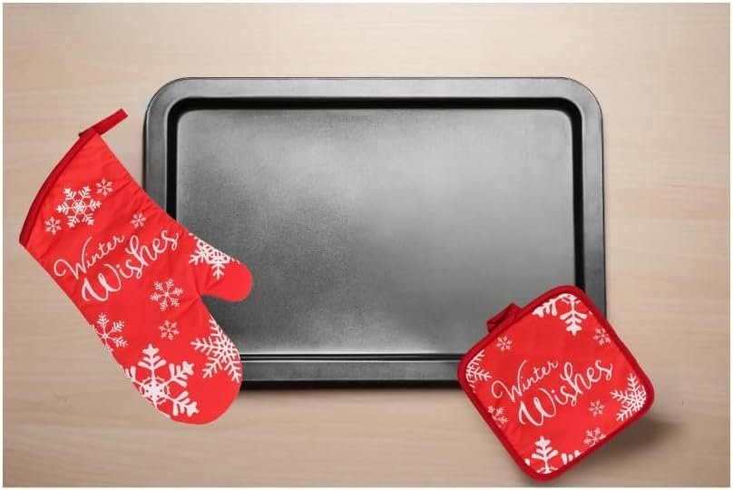 (2) Pot Holders (1) Oven Mitt (2) Silicon Spatulas Holiday Baking Cooking Christmas Kitchen Décor Gift Set Heat Resistant Red Snowflake Gingerbread Man - Image 5