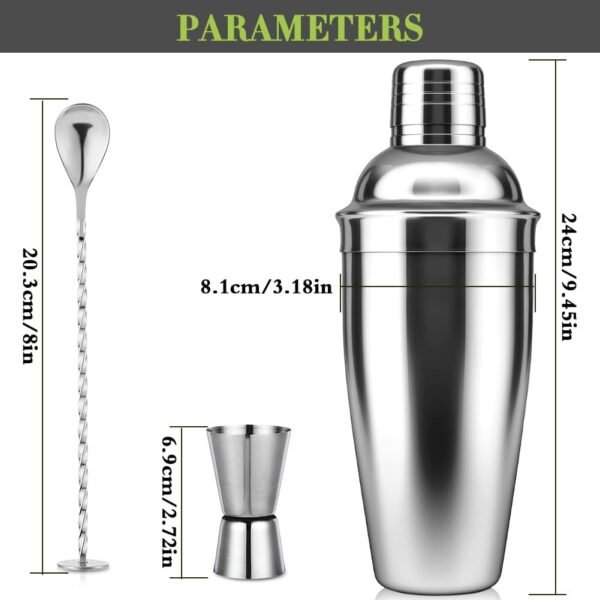 Cocktail Shaker Set 25oz,Drink Mixer with Built-in Strainer,Measuring Jigger & Mixing Spoon for Mixing Drinks Margaritas,Beginner Friendly Stainless Steel Mixer Bar Utensil Tool - Image 3
