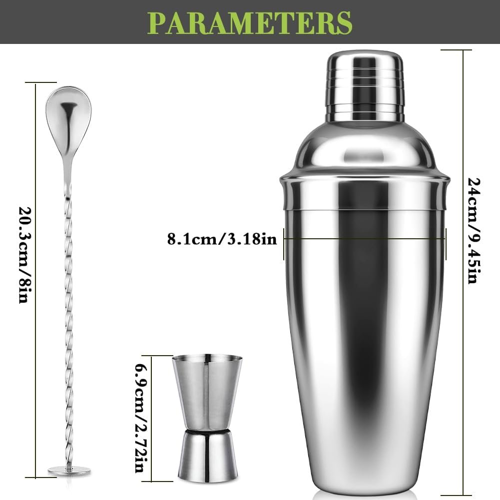Cocktail Shaker Set 25oz,Drink Mixer with Built-in Strainer,Measuring Jigger & Mixing Spoon for Mixing Drinks Margaritas,Beginner Friendly Stainless Steel Mixer Bar Utensil Tool - Image 3