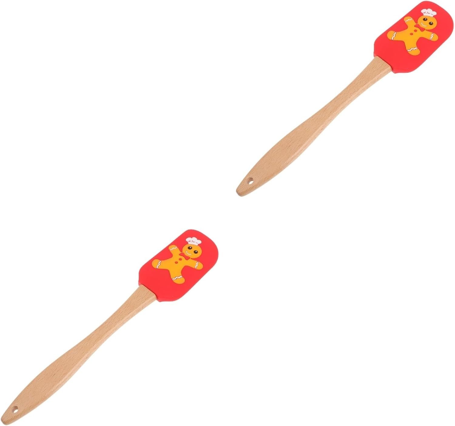 Abaodam 2pcs Silicone Spatula Kitchen Gadget Holiday Xmas Spatula Gingerbread Cookies to Decorate Silicone Christmas Scraper Wooden Handle Spatula Snowman Spatula Shovel Fried - Image 9