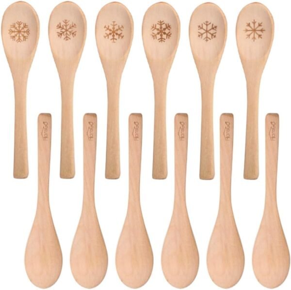 HANSGO Small Wooden Spoons, 6PCS Christmas Small Soup Spoons with Snowflake Pattern for Eating with Coffee Tea Jam Honey Spices and Restaurant Decoration - Image 2