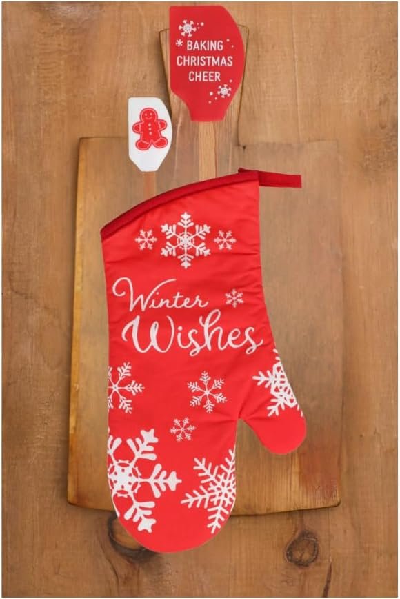 (2) Pot Holders (1) Oven Mitt (2) Silicon Spatulas Holiday Baking Cooking Christmas Kitchen Décor Gift Set Heat Resistant Red Snowflake Gingerbread Man - Image 6