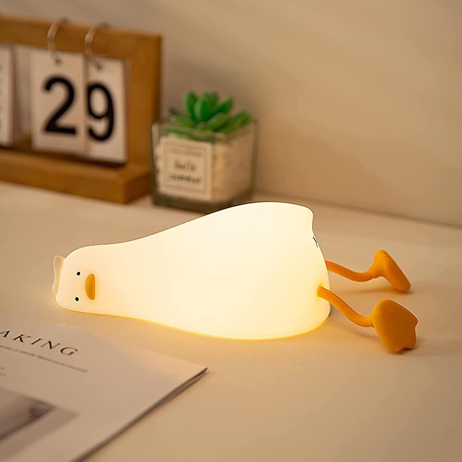 HAPPYBAG LED Lying Flat Duck Night Light, 3 Level Dimmable Nursery Nightlight,Cute Lamps Silicone Squishy Light Up Duck,Rechargeable Bedside Touch Lamp for Breastfeeding Toddler Baby Kids Decor - Image 2