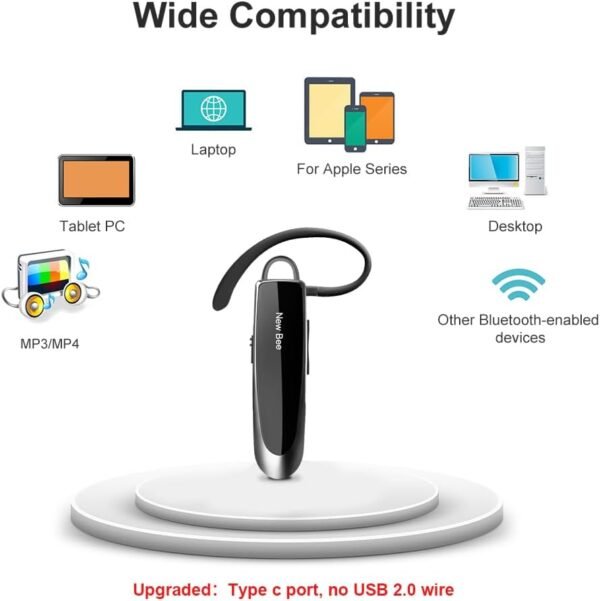 New bee Bluetooth Earpiece V5.0 Wireless Handsfree Headset with Microphone 24 Hrs Driving Headset 60 Days Standby Time for iPhone Android Samsung Laptop Trucker Driver (Black) - Image 6