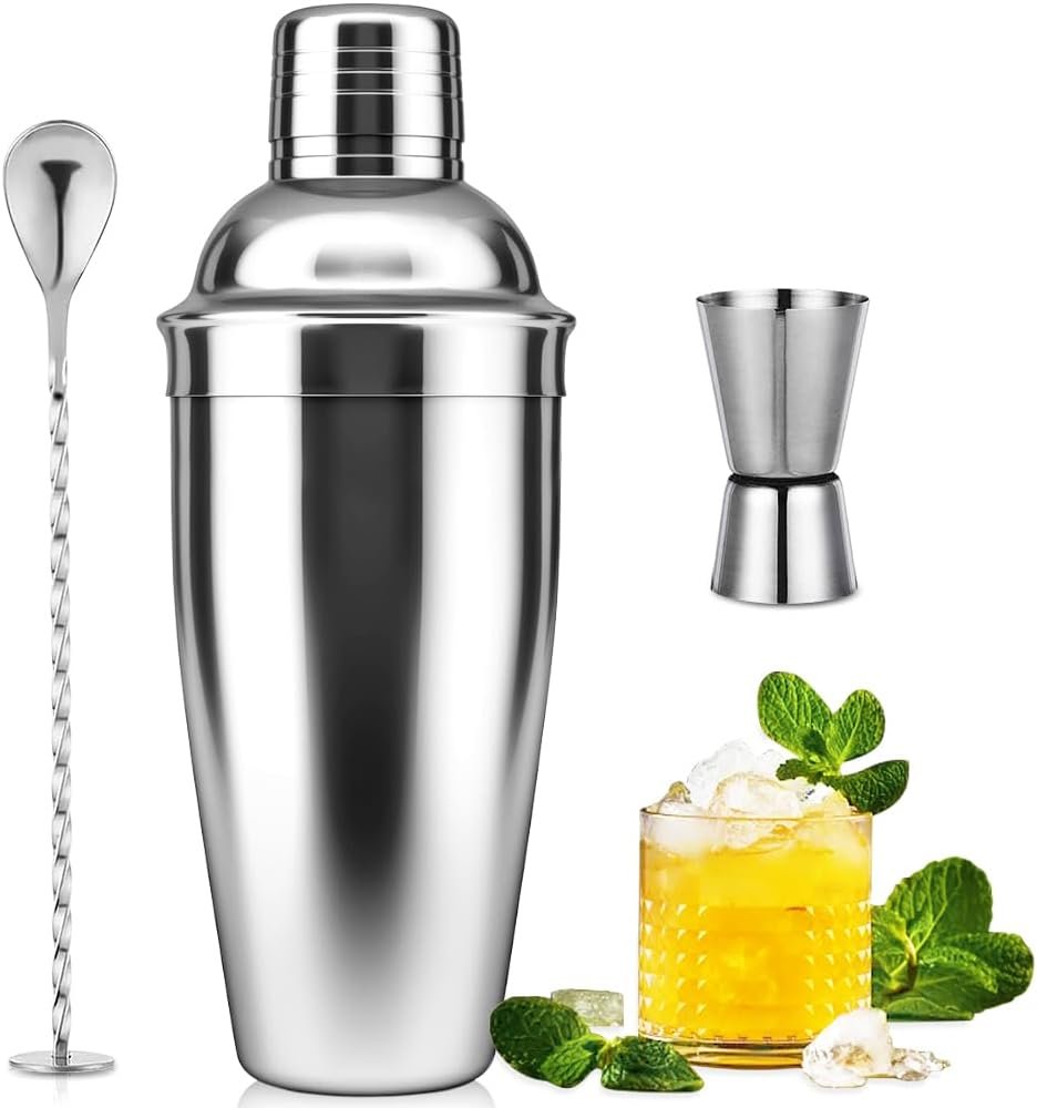 Cocktail Shaker Set 25oz,Drink Mixer with Built-in Strainer,Measuring Jigger & Mixing Spoon for Mixing Drinks Margaritas,Beginner Friendly Stainless Steel Mixer Bar Utensil Tool - Image 2