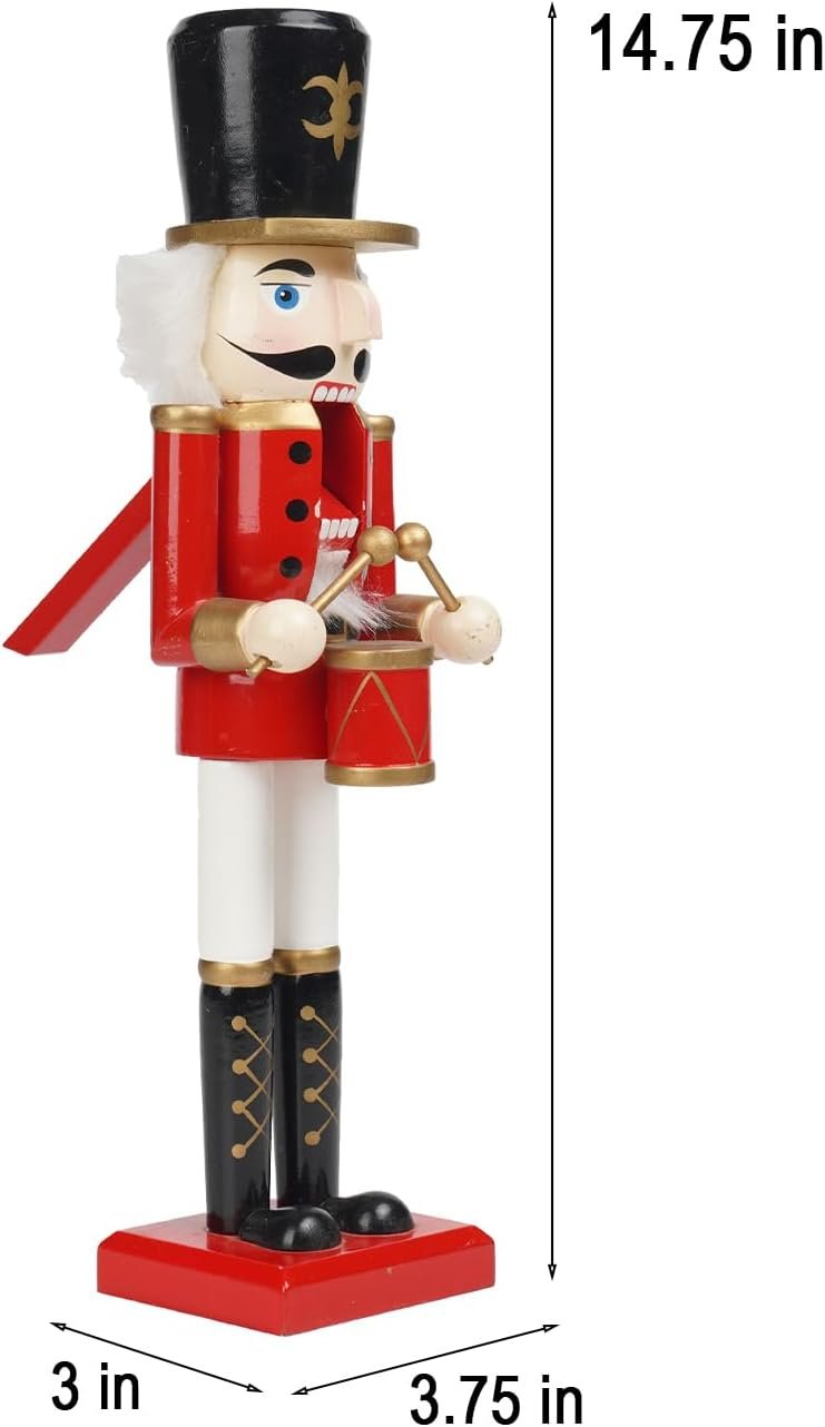Christmas Nutcracker Soldier Figurine Decorations - 14.75H in Nutcracker Christmas Decor Traditional Soldiers Wooden Red Nutcracker Xmas Festive Gifts Farmhouse Décor for Fireplace Newman House Studio - Image 3