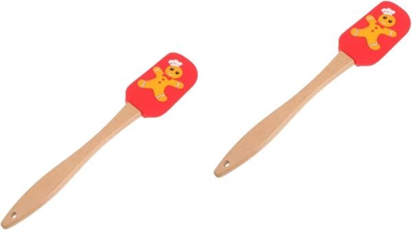 Abaodam 2pcs Silicone Spatula Kitchen Gadget Holiday Xmas Spatula Gingerbread Cookies to Decorate Silicone Christmas Scraper Wooden Handle Spatula Snowman Spatula Shovel Fried - Image 10