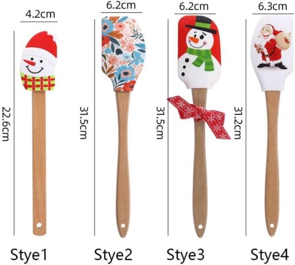 Christmas Silicone Spatula Xmas Cake Spatula with Wooden Handle Pancake Spatula Xmas Dish Scraper for Mixing Cooking Baking(Style 1 Tree) - Image 3