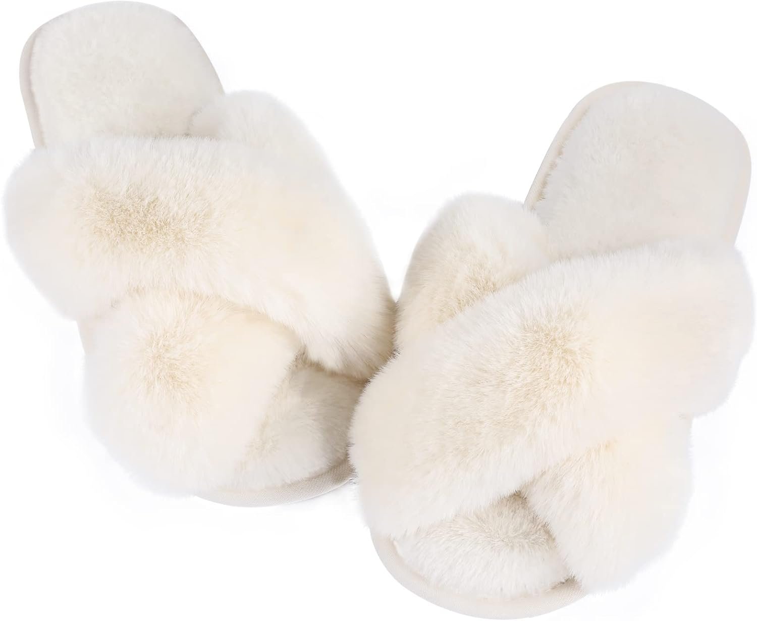 Ankis Womens Fuzzy Memory Foam Slippers Cross Band Cozy Plush Home Slippers Fluffy Furry Open Toe House Shoes Indoor Outdoor Slide Slipper - Image 2