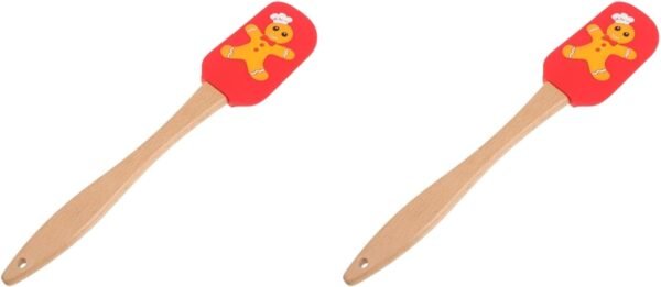 Abaodam 2pcs Silicone Spatula Kitchen Gadget Holiday Xmas Spatula Gingerbread Cookies to Decorate Silicone Christmas Scraper Wooden Handle Spatula Snowman Spatula Shovel Fried - Image 2
