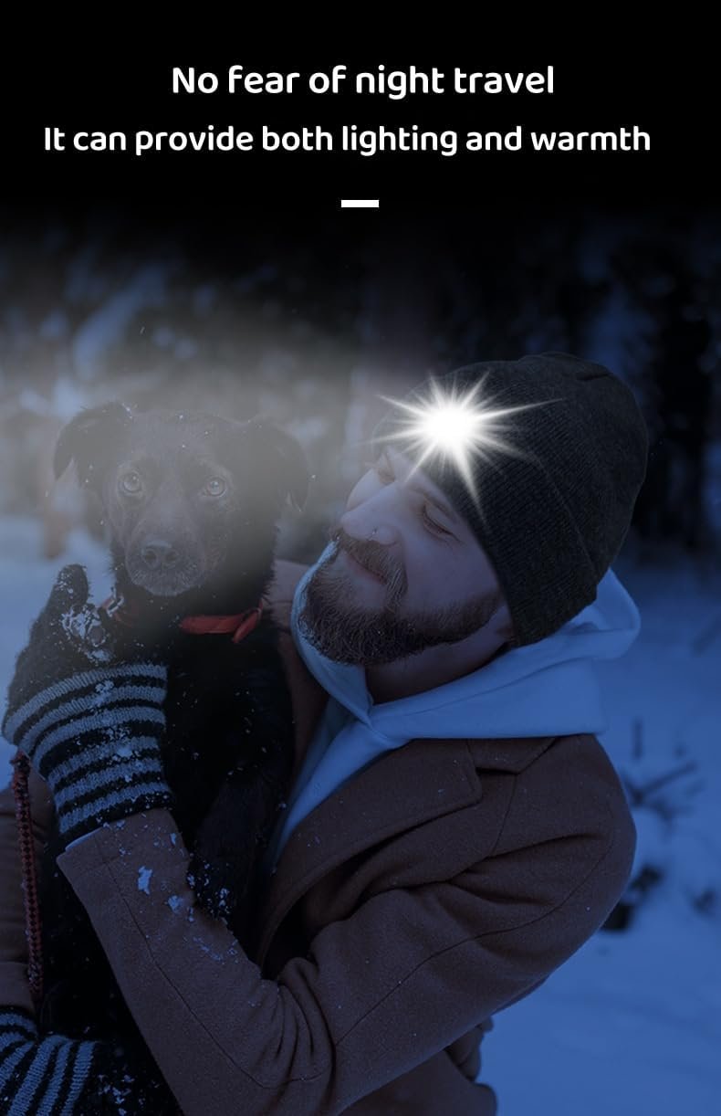 Unisex Beanie with Rechargeable LED Light, Gloves, Bluetooth Headband Black - Image 2