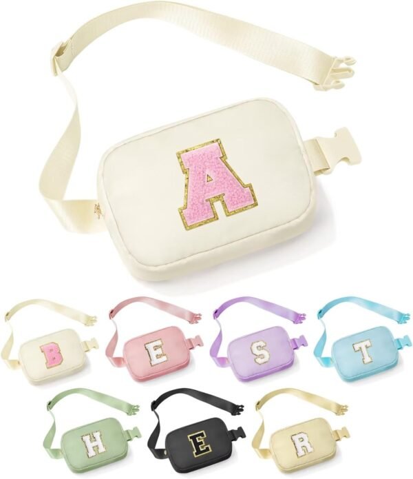 YOOLIFE Christmas Gifts for Women Girls Teens Kids - Personalized Birthday Gifts for Women Daughter Sister Friends, Beige Initial Fanny Pack Crossbody Purse Belt Bag A, Easter Gifts Teens Girls - Image 2