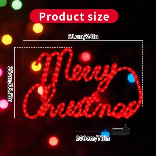 [Large 24"x13.5" 180 LED Merry Christmas Neon Motif Super-Bright Red LEDs Outdoor Christmas Decoration with UL Standard Adaptor Waterproof for Outdoor Home Party Wall Hanging Holiday - Image 8