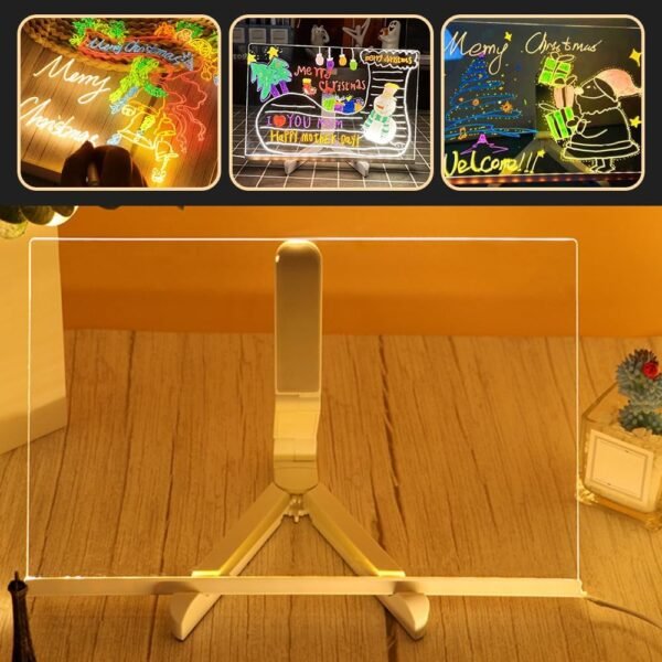 LED Note Board with Colors 7 Pens,Upgrade Christmas Lighted Note Board Glowing Acrylic Message Marker Board,LED Drawing Board with Adjustable Stand for Room Store Office School Xmas (7.9 × 7.9”) - Image 4