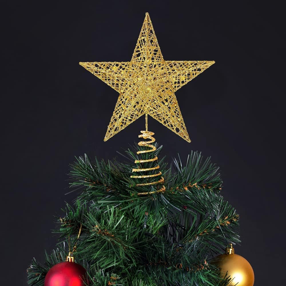XIMISHOP Christmas Tree Toppers Xmas Glitter Gold Hollow Star Treetop Topper for Christmas Tree Decoration. 1 - Image 5
