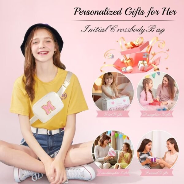 YOOLIFE Christmas Gifts for Women Girls Teens Kids - Personalized Birthday Gifts for Women Daughter Sister Friends, Beige Initial Fanny Pack Crossbody Purse Belt Bag A, Easter Gifts Teens Girls - Image 3