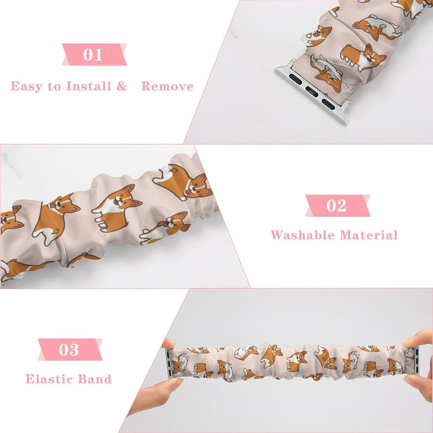 Soft Scrunchie Bands Compatible with Apple Watch Band, Stretchy Replacement Wristbands Smart Watch Strap - Image 5