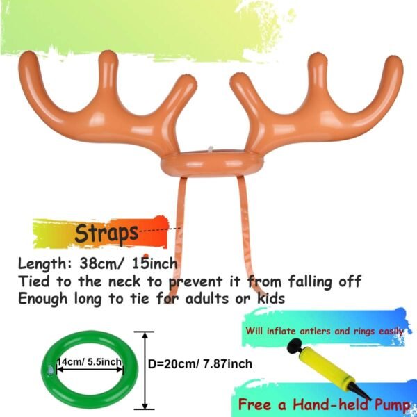 2 Set Inflatable Reindeer Ring Toss Game With Antlers and 12 Rings, Family Christmas Party Games - Image 4