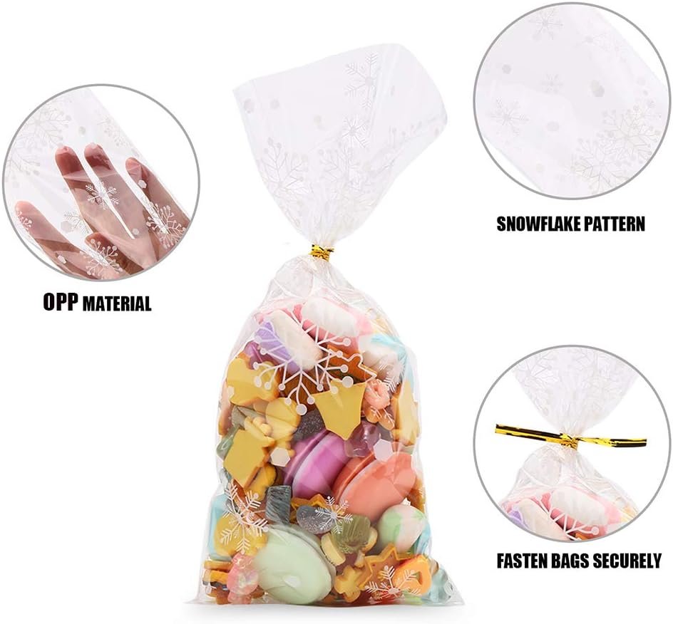 CCINEE Snowflake Treat Bag,Christmas Cellophane Bag with Twist Ties Candy Cookie Bags for Party Supplies,120PCS - Image 4