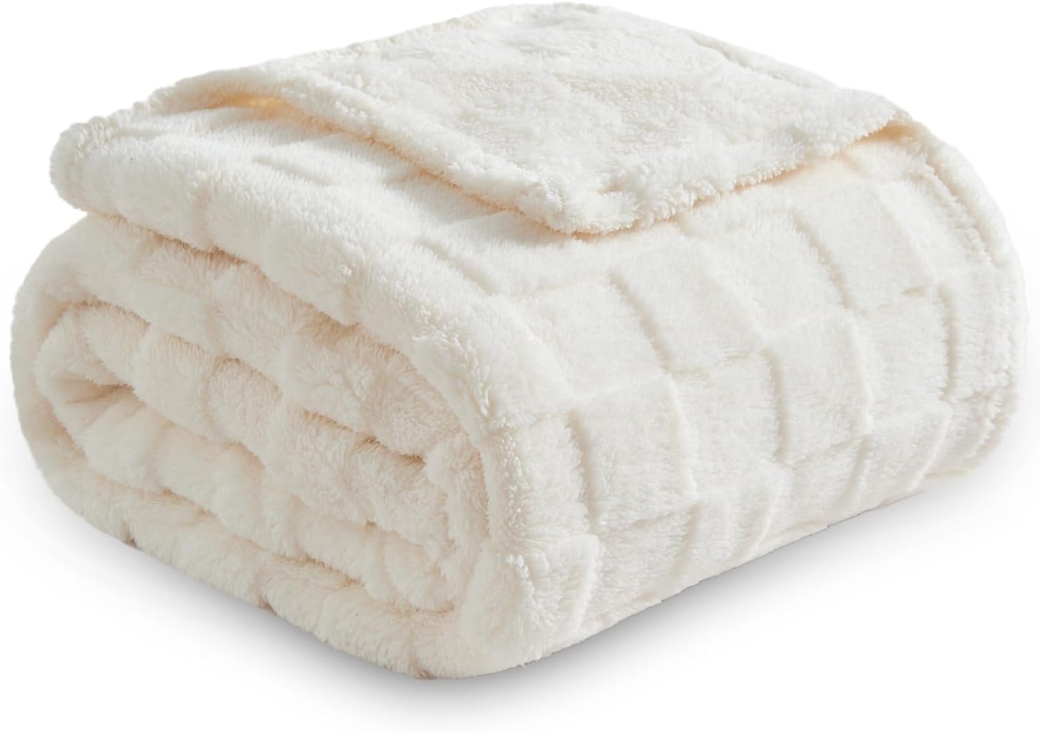 NEWCOSPLAY Super Soft Throw Blanket Ivory Premium Silky Flannel Fleece 3D Checkered Lightweight Bed Blanket All Season Use (Ivory Checkered, Throw(50"x70")) - Image 2