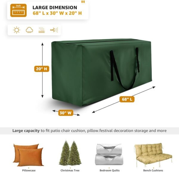 Storage Bag 2 Pack,Cushion Storage Bag Fits Up to 12 ft Tall Artificial Disassembled Trees, Heavy Duty Xmas Tree Bag, Outdoor Cushion Storage Bag with Zippers and Handles 68" L X 30" W X 20" - Image 4