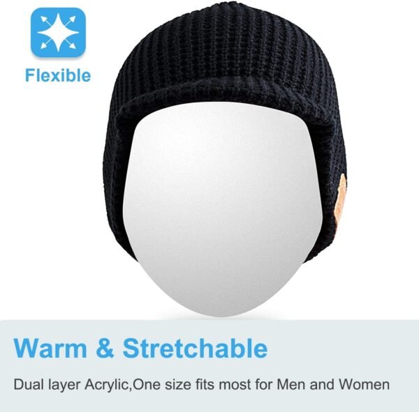 Rotibox Winter Outdoor Sport Trendy Bluetooth Beanie Hat Cap with Wireless Stereo Headphone Headset Speaker Mic Hands Free Compatible with iPhone Samsung Android Cell Phones, Black - Image 6