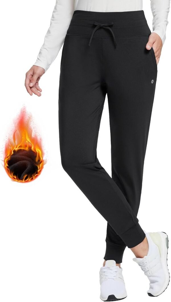 BALEAF Women's Fleece Lined Pants Water-Resistant Sweatpants Winter Thermal Ski Hiking Running Joggers - Image 2